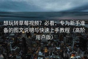 想玩转草莓视频？必看：专为新手准备的图文说明与快速上手教程（高阶用户版）